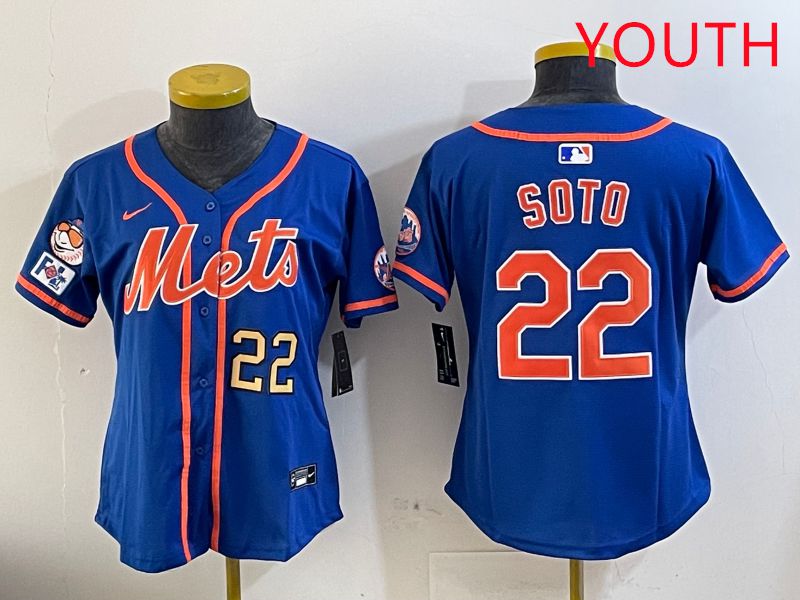 Youth New York Mets #22 Soto Blue Game Fashion 2025 Nike MLB Jersey style 3->youth mlb jersey->Youth Jersey